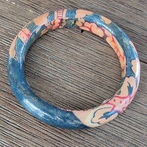 Les Olivades Blue and Peach Floral Resin Bangle Bracelet